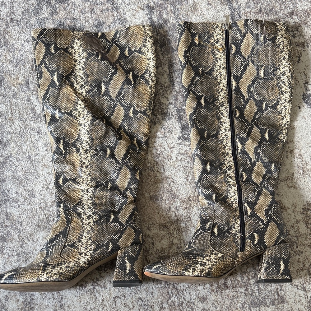 Used 11W Wide Calf Eloquii Snakeskin Knee-High Boots